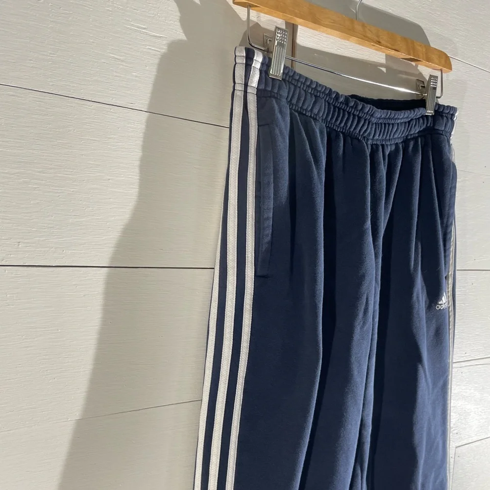 Adidas Navy with White Stripes Loose Fit Sweatpants Track Bottoms - Picture 2 of 6